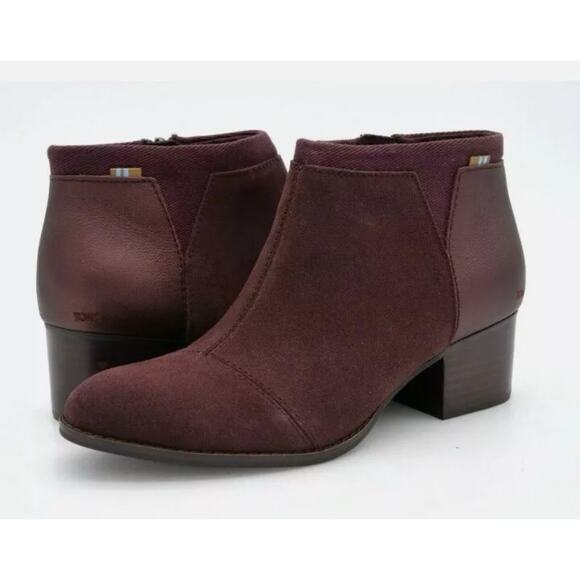 Toms Womens Loren Forest MaroonSuede Pearlized Metallic Cap Toe Heel Booties 11 - Picture 1 of 11